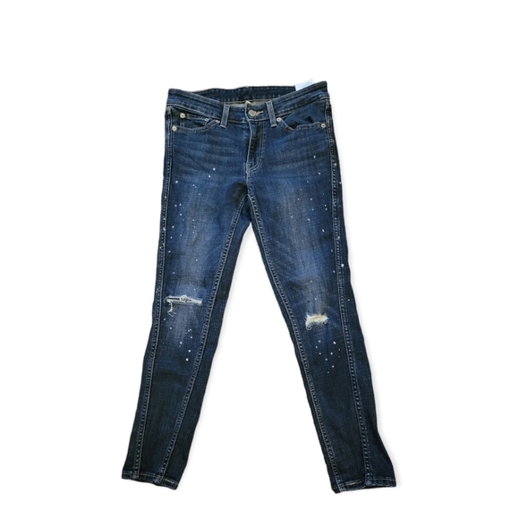 Levis skinny jeans sz 27 High Rise Distressed Ankle Jeans paint Splatter - Picture 1 of 6